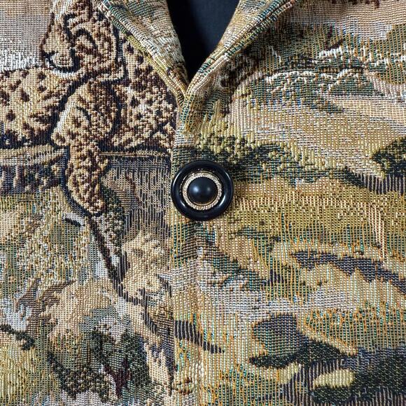 ITF Safari Tapestry Oversized Jacket 100% Cotton in Tan Embellished Buttons L/XL - Picture 5 of 14